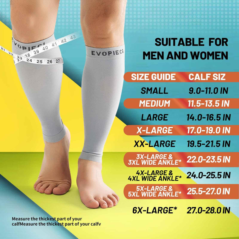 20-30mmHg 1 Pair Calf Compression Sleeve Men and Women Wide Brace for Leg Support Shin Splint Pain Relief Grey XX-Large