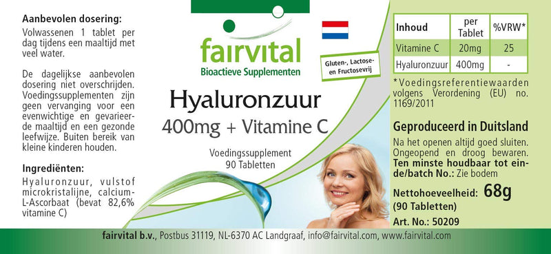 [Australia] - Fairvital | Hyaluronic acid tablets 400mg + vitamin C - HIGH DOSE - VEGAN - 90 tablets 