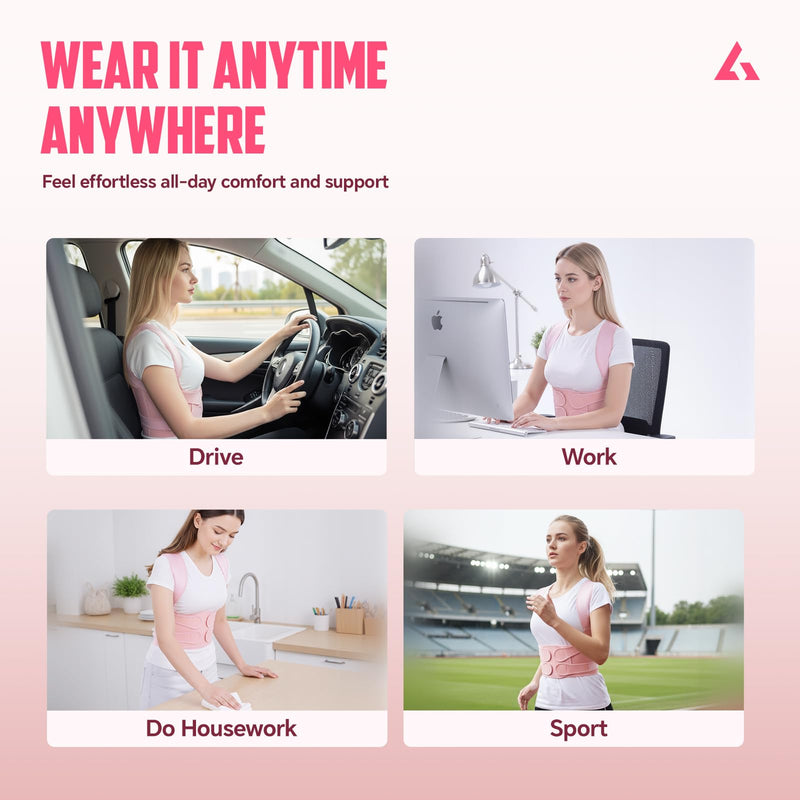Back Brace Posture Corrector for Women and Men, Full Back Support Straps Straightener, Hunchback Improve Posture-Shoulder, Lumbar and Upper Lower Back Pain Relief (Pink, S) Pink Small