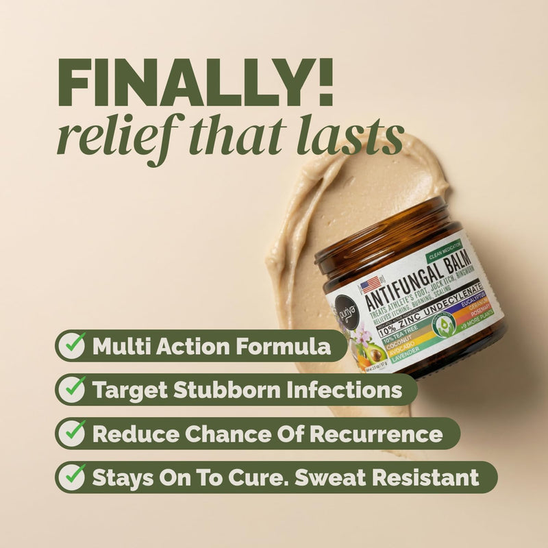 Puriya Antifungal Balm, Athlete's Foot, Jock Itch, Ringworm Treatment, 2 oz | Clinically Proven, Concentrated, Antifungal Cream, Relieves Itching, Burning, Cracking, Treats & Hydrates Skin, Plant-Powered
