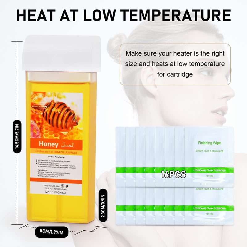[Australia] - Roll On Wax, Honey Hair Removal Wax Cartridge, Depilatory Wax Roller Refill, 4 Pack - 100% Natural Material, Dermatologically Tested, Easy & Safe to Use, For Body Waxing, Leg and Arms 
