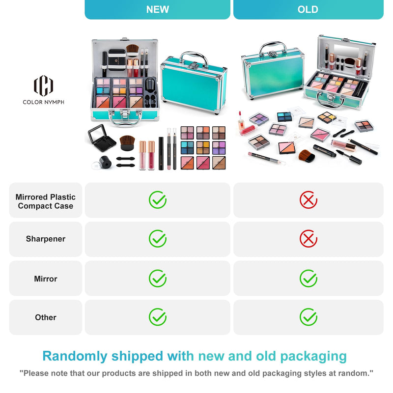 [Australia] - Color Nymph Beginner Makeup Kits For Teens With Train Case Included Full Makeup Kit Eyeshadow Palette Blushes Bronzer Highlighter Lipstick Brushes Mirror (Green) (Green) 