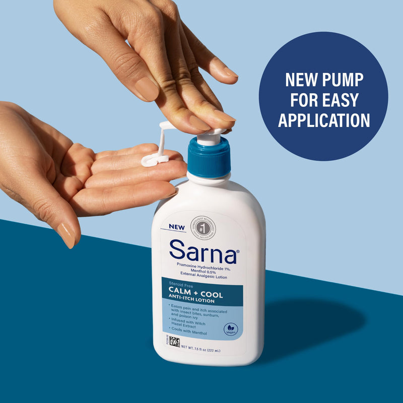 [Australia] - Sarna Calm + Cool Anti-Itch Lotion, Soothe and Relieve Pain and Itch from Insect Bites, Sunburn, & Poison Ivy, Contains 1% Pramoxine Hydrochloride, 0.5% Menthol, Vegan, Steroid-Free, 7.5oz Calm and Cool 7.5 Fl Oz (Pack of 1) 