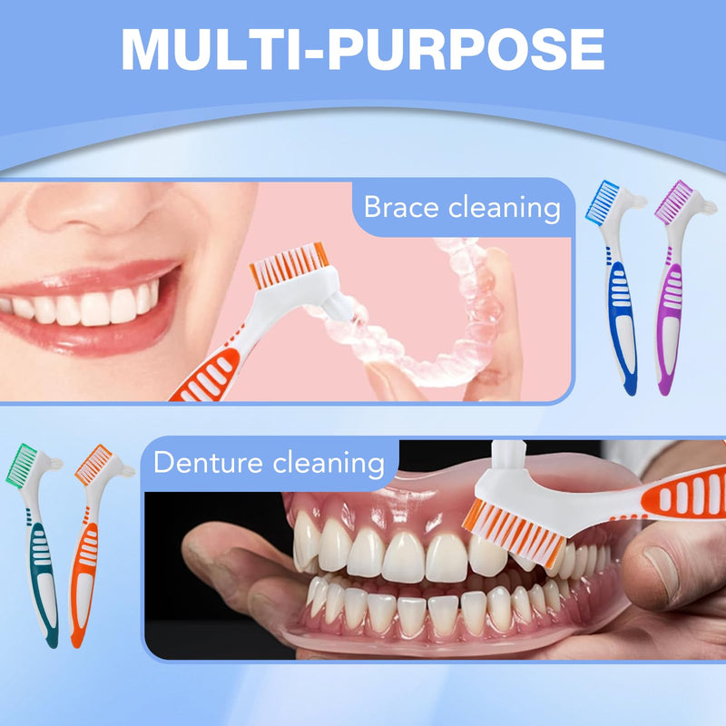 [Australia] - VARKAGE Pack of 5 denture toothbrushes, toothbrush for dentures with 3 denture pullers, denture brush for all types of dentures to make them cleaner 