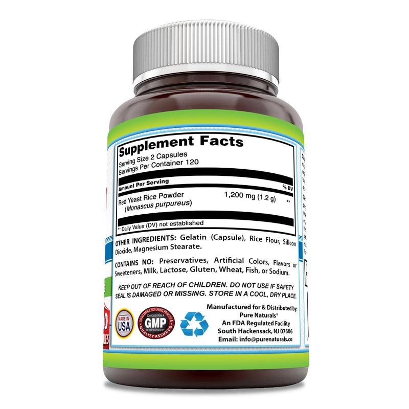 [Australia] - Pure Naturals Red Yeast Rice 1200 Mg per Serving, 240 Capsules Supplement | Non-GMO | Gluten Free | Made in USA 240 Count 