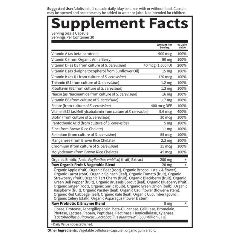 Garden of Life Vitamin Code Raw One for Men, Once Daily Multivitamin, 30 Capsules, One a Day Mens Vitamins plus Fruit, Veggies & Probiotics for Mens Health, Vegetarian Multivitamins 30 Count (Pack of 1)