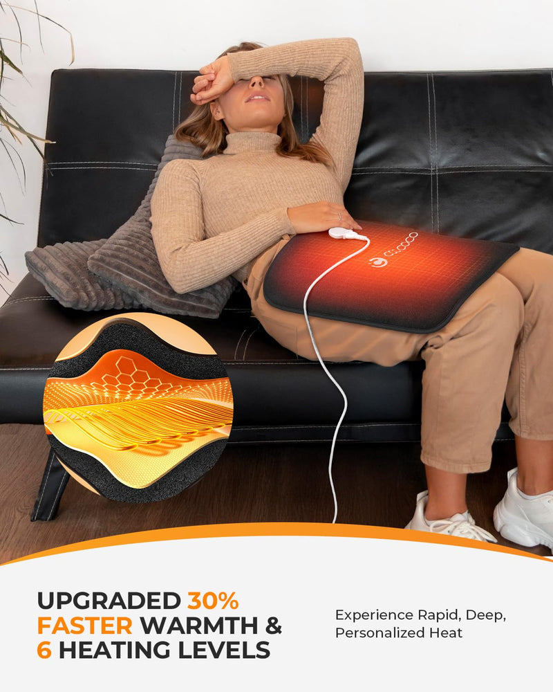 CooCoCo Hip Heating Pad, Heated Hip Brace for Hip and Sciatica Pain Relief | FSA Eligible HSA, 6 heat levels, 4 timers, 18 x 17-in coverage for the hip, lower back, thigh and buttock, soft plush lining 19"*16" Black
