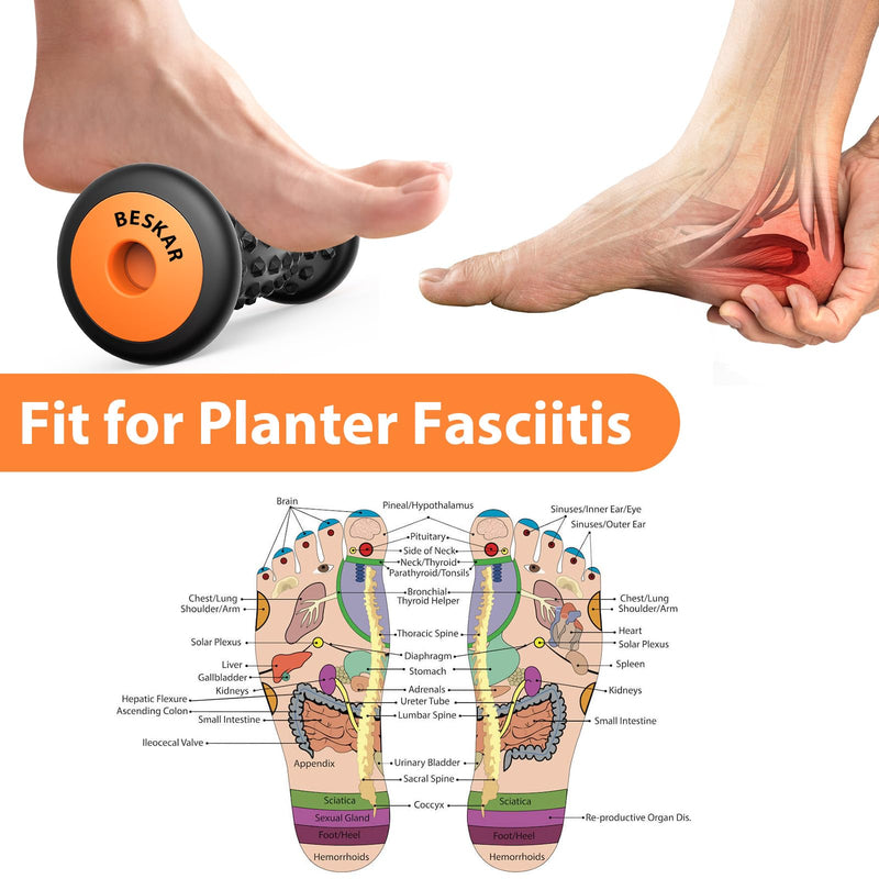 [Australia] - BESKAR Foot Massager Roller for Plantar Fasciitis Relief, Portable, Deep Tissue Muscle Massage, Foot Arch and Heel Pain, Reflexology Tool Black 