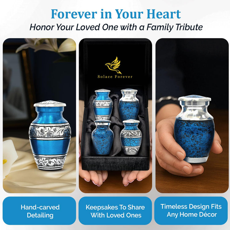 [Australia] - Graceful Small Urns for Human Ashes Keepsake – Elegant Cremation Urn – Tiny Urn Keepsakes for Women – Mini Urns for Ashes for Cherished Memories (Blue, Set of 4) Blue 