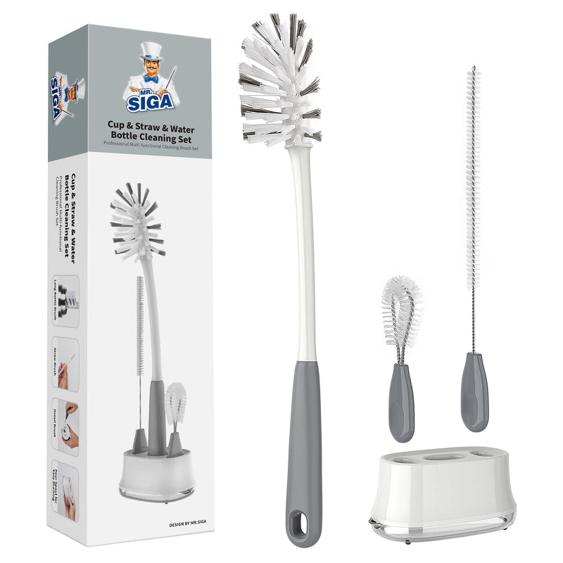 [Australia] - MR.SIGA Water Bottle Brush Cleaning Set with Storage Holder, Cleaning Brushes for Tumbler, Straw, Baby Bottles, Drinking Glasses 