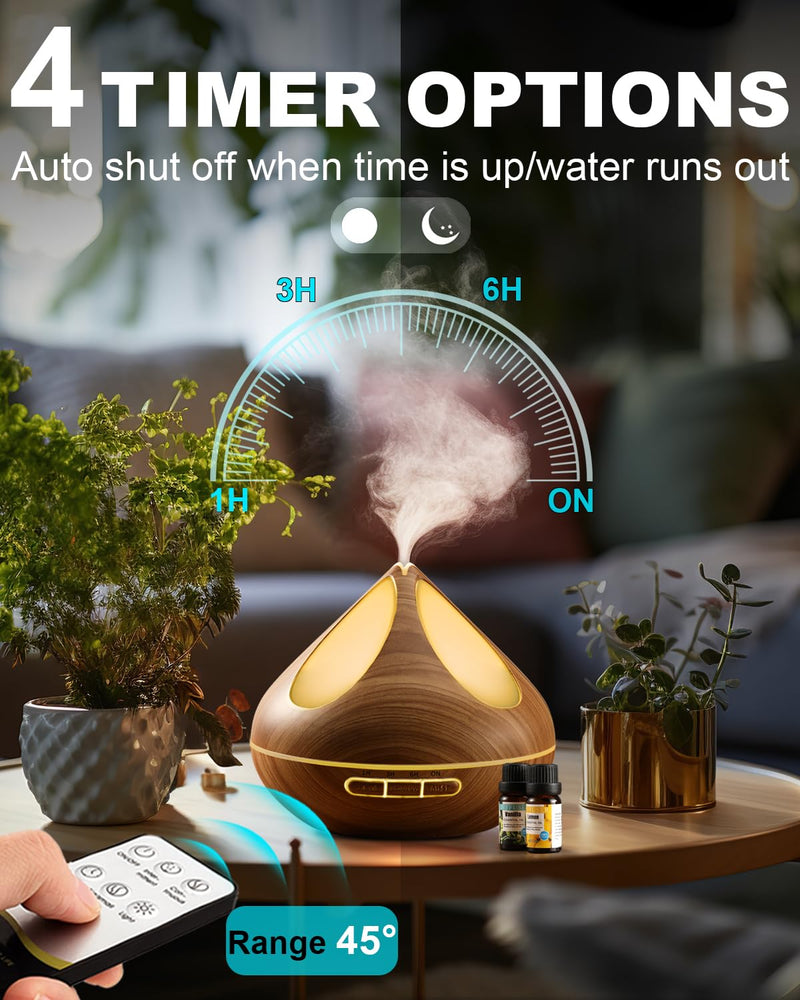 [Australia] - VAAGHANM Aroma Diffuser Diffusers 500ml with 8 Essential Oils Aromatherapy Diffusers Air Freshener Humidifier with Remote Control 4 Timers for Bedroom Brown 