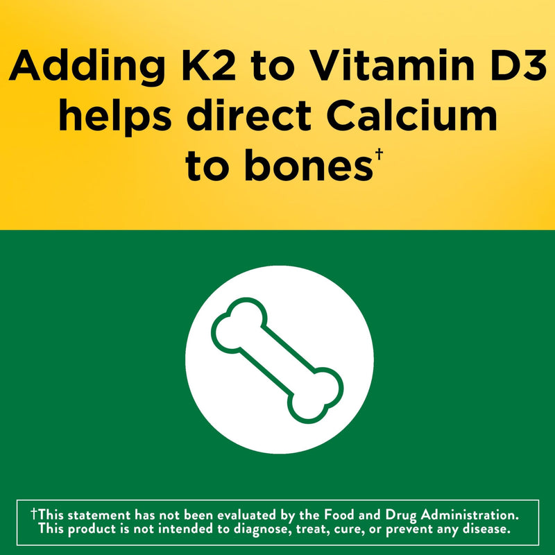 Nature Made Vitamin D3 K2 Supplement, 30 Softgels | Vitamin D 5000 IU (125 mcg) for Immune, Bone, Teeth and Muscle Health Support, 30 Day Supply Unflavored 30 Count (Pack of 1)