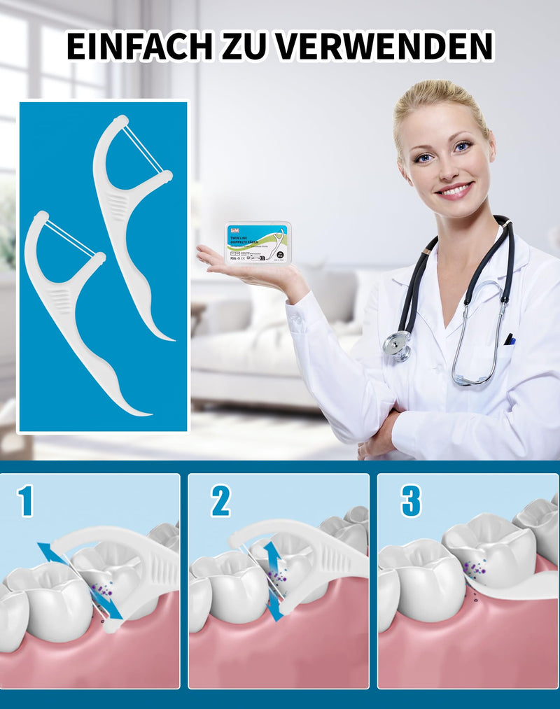 [Australia] - 200 PCS Dental Floss TWIN LINE Dental Floss Sticks Dental Floss Picks 4X Effective Teeth Cleaning Between Teeth Double Threads Dental Floss Stick with Toothpick - For removing plaque and food residue 