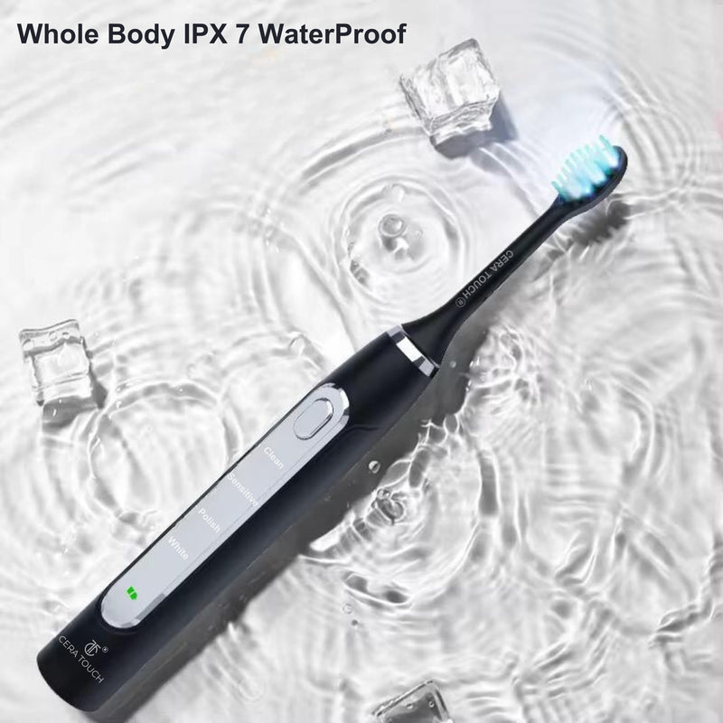 [Australia] - CERA TOUCH 6 Blue LED Whitening Electric Toothbrush| Electric Toothbrush for Adults | 4 Modes With Smart Timer Plaque Removal & Memory Function | 2Heads | IPX7 Waterproof |Travel Case |WirelessCharger 