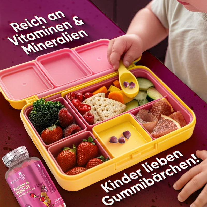 [Australia] - Calcium & Vitamin D3 Gummy Bears for Children - 90 Vegetarian Gummies - 320 mg Calcium & 800 IU Vitamin D3 - For Immune System, Metabolism & Bones (EFSA) - Strawberry & Vanilla Flavor - maxmedix 