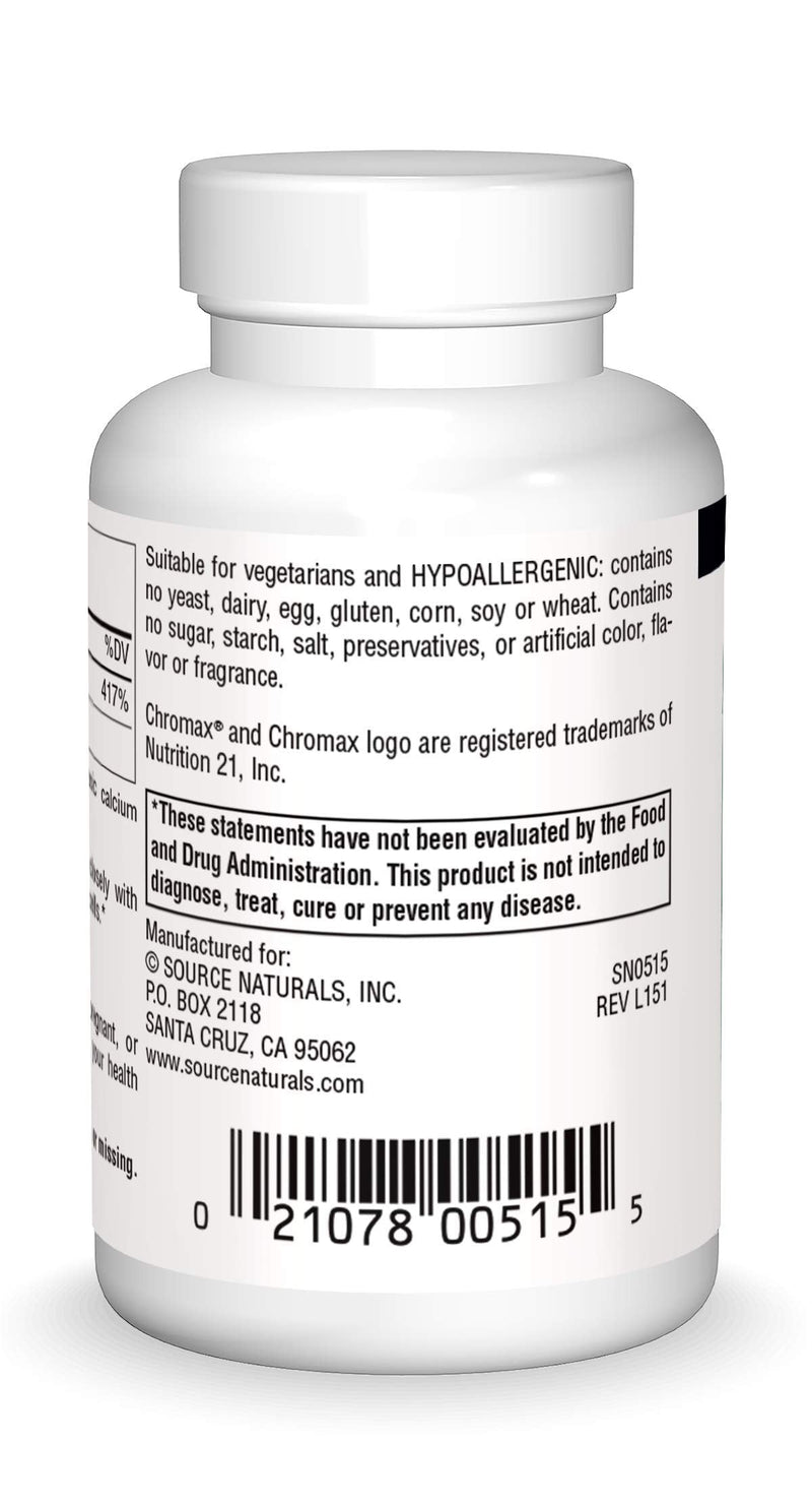 [Australia] - Source Naturals Ultra Chromium Picolinate 500 mcg Yeast-Free Dietary Supplement - 60 Tablets 