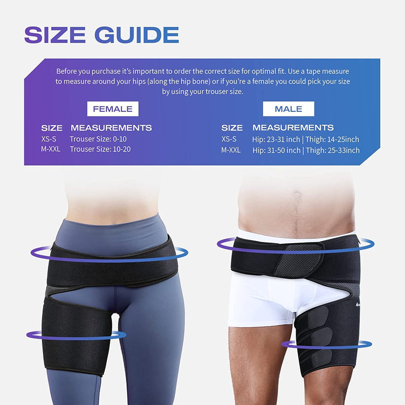 Always Ready Hip Brace for Sciatica Pain Relief with Hot & Cold Gel Pack, SI Belt/Sacroiliac Belt for Hip Pain, Adjustable Compression Wrap for Groin, Thigh, Leg & Hamstring, Men & Women (XS-S) XS-S