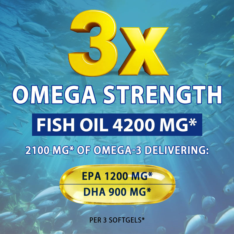 Omega 3 Fish Oil 240 Softgels 4200mg with High Strength EPA 1200mg DHA 900mg,Triple Concentrate Lemon Flavour, Easy to Digest,Wild Caught Deep Sea,Daily Wellness Routine,80 Day Supply