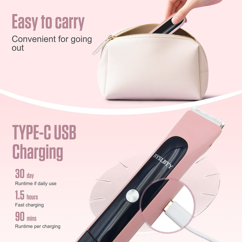 [Australia] - 2 in 1 Bikini Trimmer for Women Dual Head Electric Shaver,IPX7 Waterproof Wet & Dry, Painless Shaver for Body Face Private Area Pink Pink（new Version） 