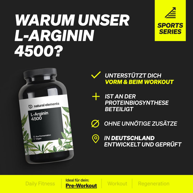 [Australia] - L-Arginine - 365 capsules - High dosage: 4,500mg vegan L-Arginine HCL per daily dose (3,750mg pure L-Arginine) - high dosage - made in Germany & laboratory tested 