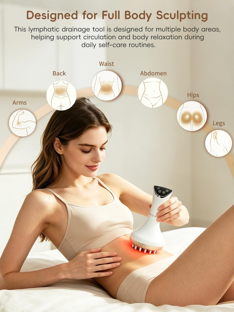 Lymphatic Drainage Massager for Body, Body Massager with 4 Color Light, Heat, Vibration & 9 Levels, Cellulite Massage Tool for Legs, Arms, Waist & Back