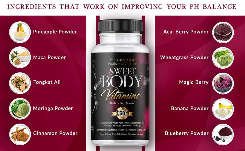 SweetBody Vitamins - Eliminates Body Odor and Reduces Sweating by Promoting a Balanced pH Level in The Body (1 Bottle - 30 Capsules)