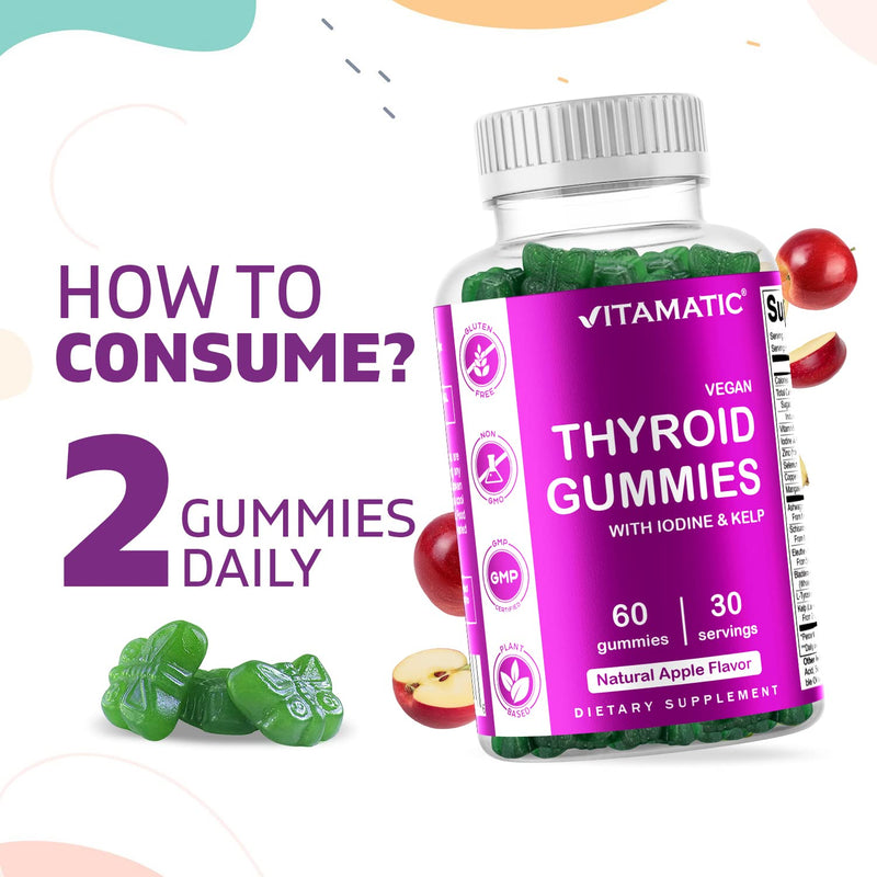 [Australia] - Vitamatic Vegan Thyroid Support Gummies with Iodine & Kelp - 60 Count - Improve Your Energy & Increase Metabolism - Plant Based 