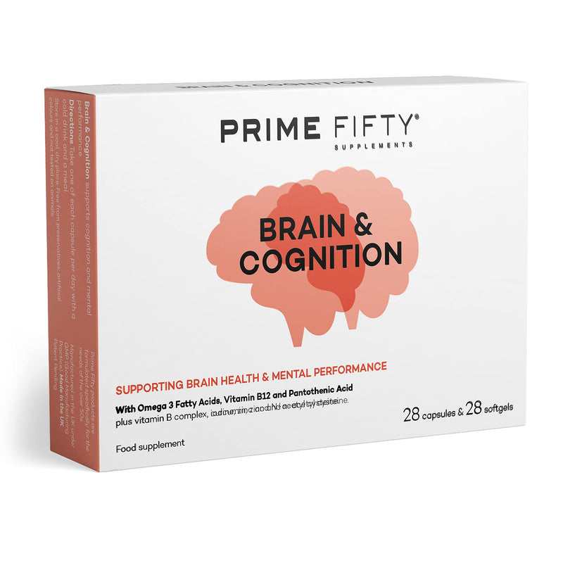 Prime Fifty Brain & Cognition Supplements – 28 Day Supply – Brain Energy & Focus Supplement with Omega 3 Fatty Acids & Vitamin B12 – Omega 3 Capsules