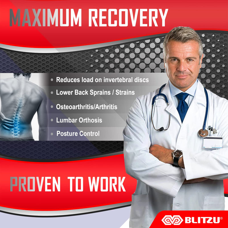 [Australia] - BLITZU Back Brace for women and men. Lower back pain relief products for Herniated Disc, Sciatica, Scoliosis, Heavy lifting and more! Breathable Back Support Waist Belt with Lumbar Pad. Size Large Black 