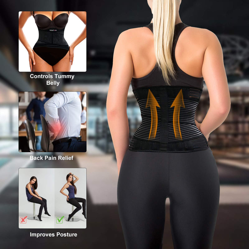 [Australia] - Back Brace for Men and Women, Back Support Belt Relief Lower Back Pain Herniated Disc, Sciatica, Scoliosis, Breathable Mesh, Lumbar Support Belt with 8 reinforced Bones Black-M Medium 