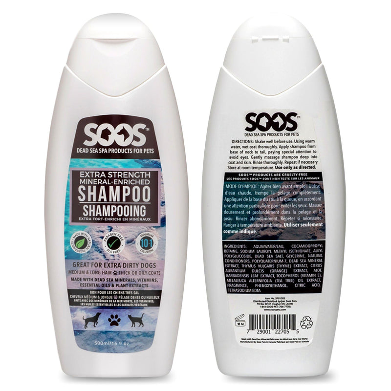 Soos Pet Shampoo Extra Strength Cat and Dog Shampoo Natural Dead Sea Minerals Fast Absorbing - 1x Bottle (500ml) - PawsPlanet Australia