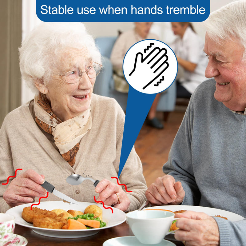 4-Piece Adaptive Utensils Set 42° Angled Disabled Cutlery for Adults, Parkinsons Eating Aid Stainless Steel Knife Fork Spoon with Easy Grip Handle for Hand Tremors Arthritis Elderly(Right-Hand) Right-hand