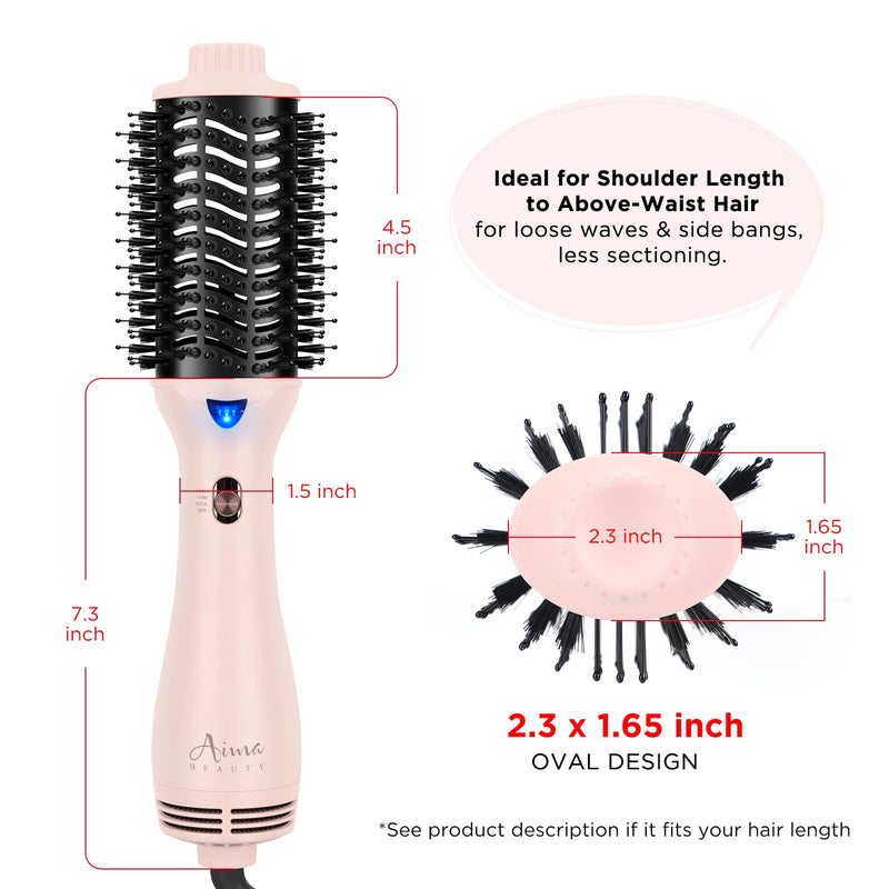[Australia] - Hair Dryer Brush, Aima Beauty One Step Hair Dryer and Styler Volumizer with Negative Ion for Reducing Frizz and Static, Hair Styling Tools, Pink Oval Brush - 2.3inch/58mm - Pink 