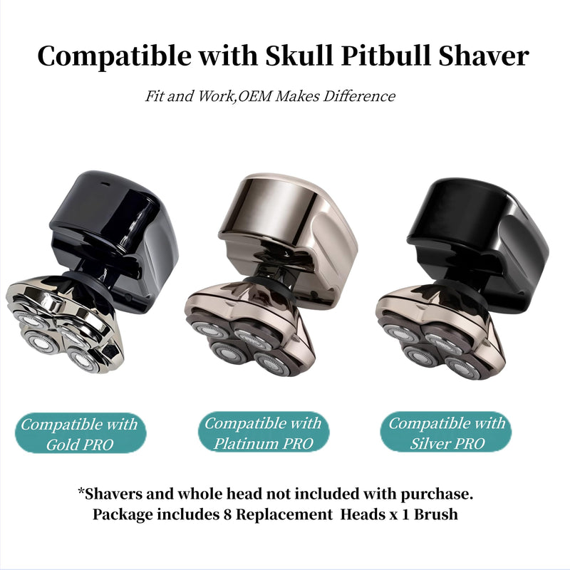[Australia] - Shaver Replacement Blades for Pitbull Skull Shaver Replacement Blades,Compatible with Skull Carver Pitbull Gold PRO/Platinum PRO/Silver PRO Pitbull Gold Replacement Blades 4 Head,with Brush,8 Pcs.… 8 Pcs Silvery 