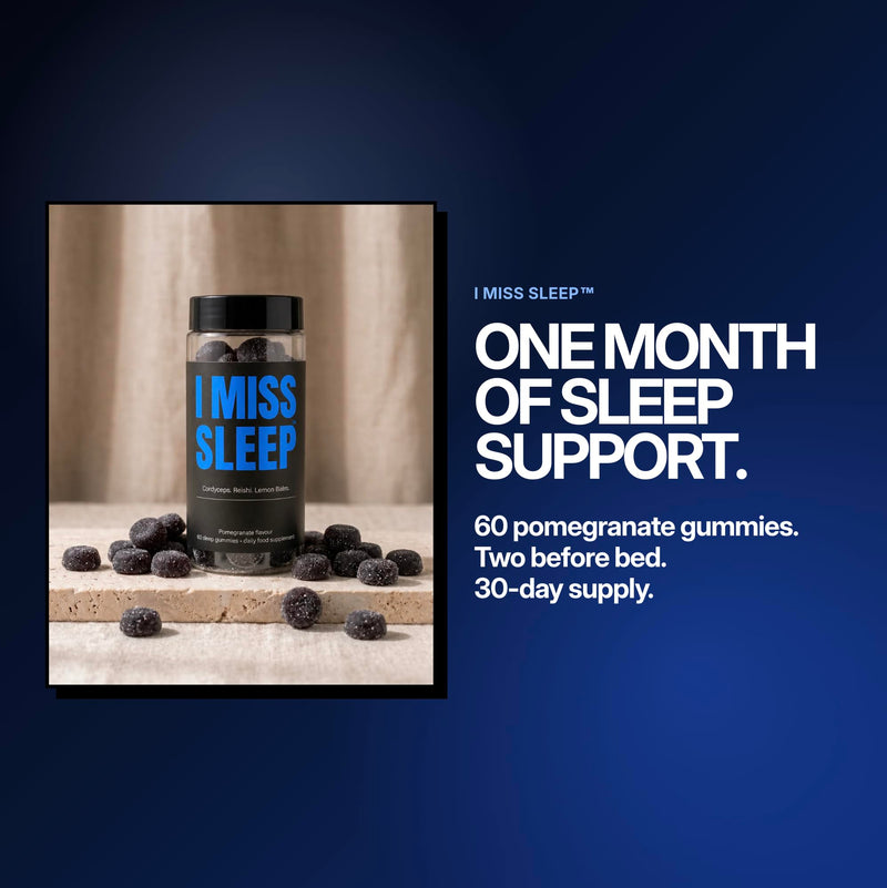 I MISS Sleep™ Sleep Gummies | Pomegranate Sleep Support | with Reishi, Lemon Balm, Cordyceps, Zinc, B Vitamins + Vitamin C | Contains 60 Gummies