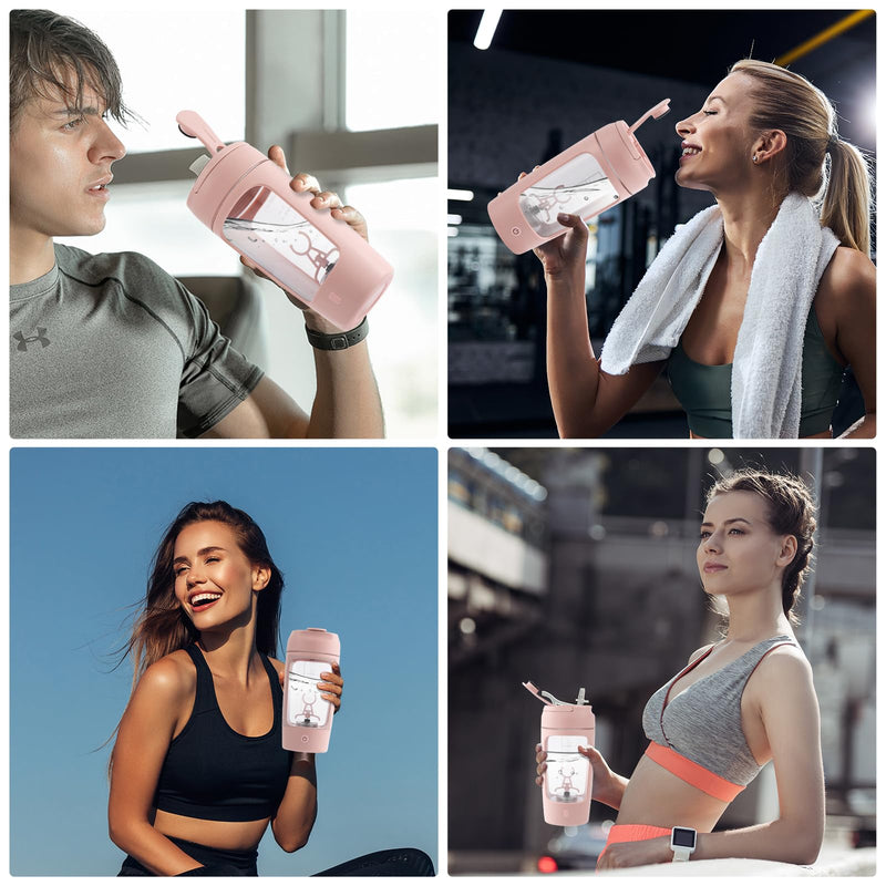 [Australia] - Shaker Bottle, Electric Shaker, USB C Rechargeable Electric Mixer, Refillable, Powerful for Smooth Protein Shakes - Includes Additional Storage, Cup 600ml (Pink) Pink 