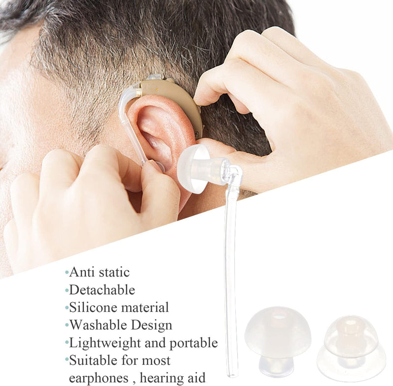 Powerful 15 Pack Hearing Aid Domes with Tubes, 12mm and 14mm Silicone Replacement Ear Tips, Hearing Aid Accessories with Cleaning Tool, Compatible with Most BTE Hearing Aids