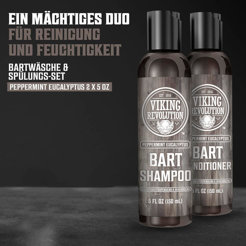 [Australia] - Viking Revolution - Beard Shampoo & Conditioner Set - Softens, Smooths & Strengthens Beard Growth - Beard Shampoo for Men - Peppermint & Eucalyptus Fragrance - Gifts for Men - 2 x 150 ml 150 ml (Pack of 2) 