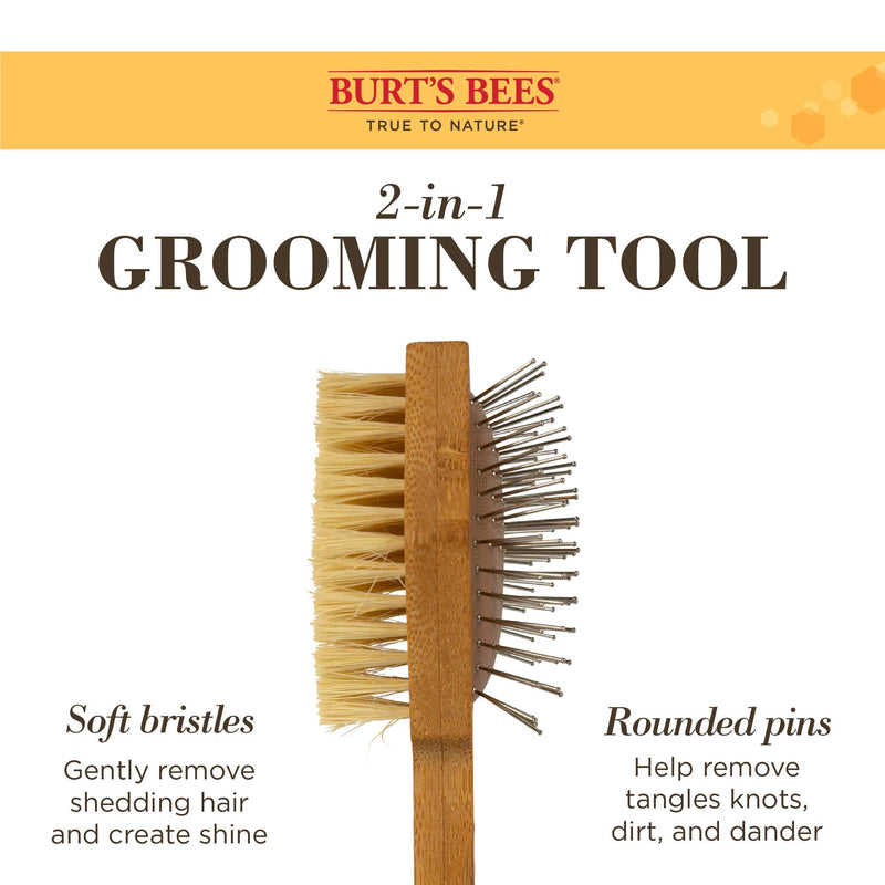 Burt's Bees for Pets Double Sided Pin & Hemp Bristle Dog Brush | Best All-Purpose Dog Brush to Reduce Shedding | for Long & Short Haired Large Dogs, Bamboo Brown Large - 1 Count - PawsPlanet Australia