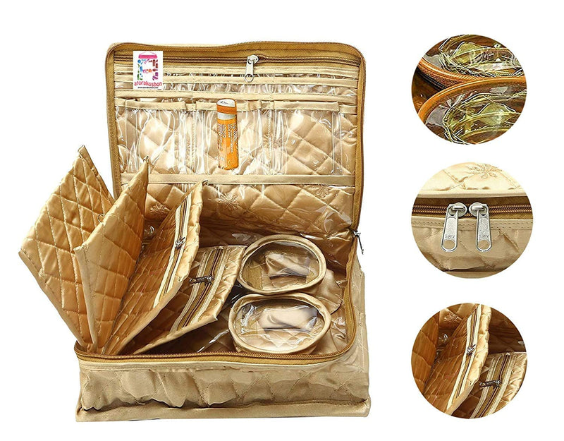 atorakushon Combo Satin Makeup Pouches Vanity Jewellery Traveling Organizer Storage Box Cosmetic carry it along anywhere easily For Women Golden