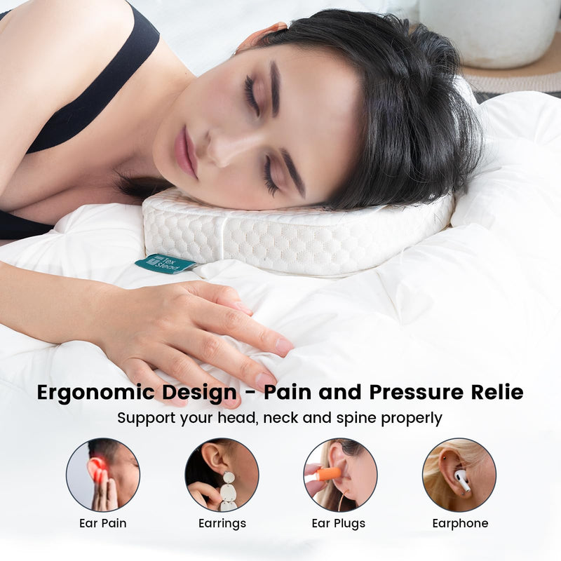 [Australia] - Ear Pillow with Ear Piercing for Side Sleeping, Ear Hole Memory Foam Donut Pillows for Ear Pain CNH Earring Pierced Pillow, Square, White Square-white 