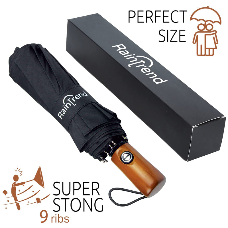 NEW 2 PCS Umbrellas for Rain Auto Open and Close Folding Umbrella Windproof Sturdy Unbreakable Umbrellas with Wooden Handle for Women Men - Bundle