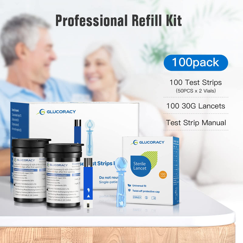 [Australia] - G-425-2 Blood Glucose Test Strips, 100 Counts Test Strips for Diabetes + 100 Counts Blood Lancets, Only for Glucoracy G-425-2 Meter Kit 