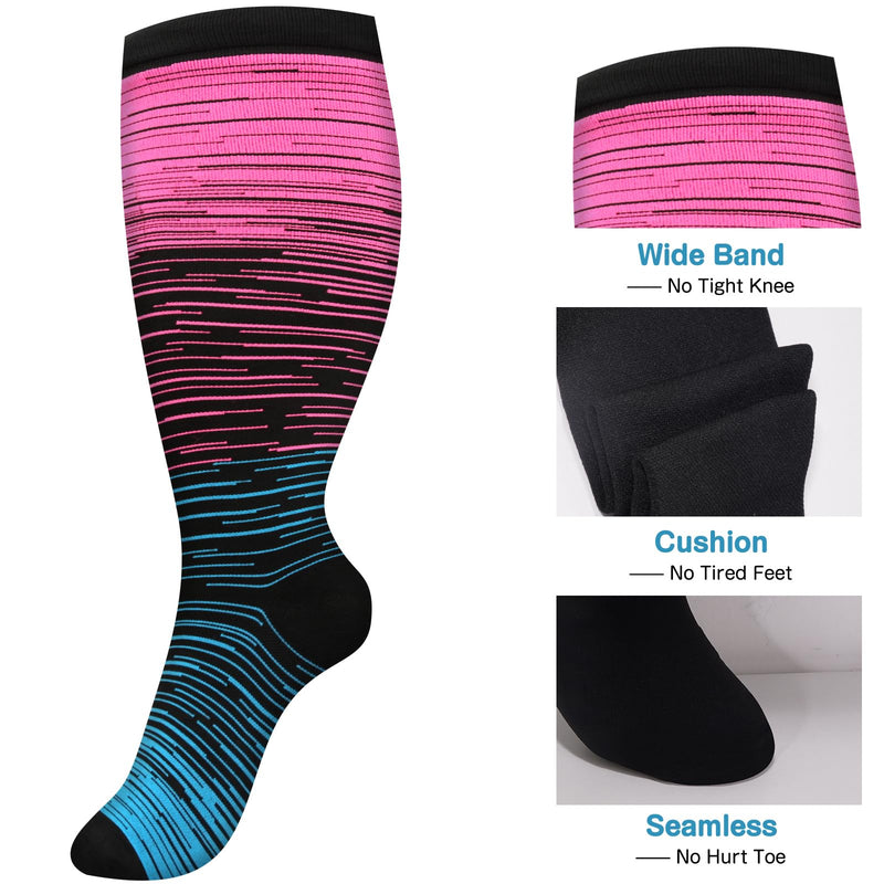 [Australia] - Pnosnesy 3 pairs of plus size compression stockings for men and women, wide calf width 20-30, extra large knee-high support for blood circulation XXL MIX 1 