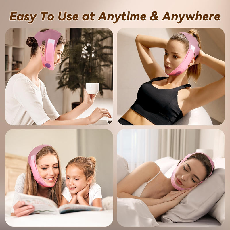 JUSRON V-Line Mask Chin Up Mask Face Strap, Soft Silicone Chin Strap V Shaped Face Mask, Jaw Exerciser 23-27 Inches Wine Pink