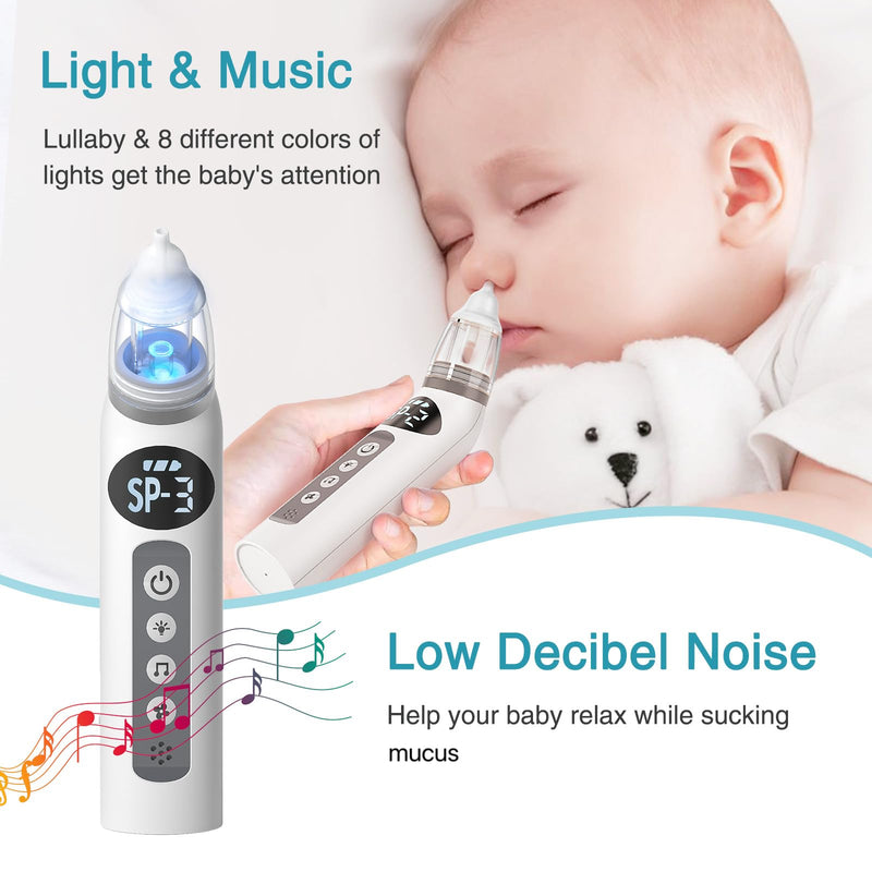 [Australia] - Bivni Baby Nasal Aspirator,IPX7 Waterproof Electric Nasal Aspirator for Baby,with 3 Silicone Tips, Adjustable 3 Levels Suction,8 Light Soothing Function & Music 