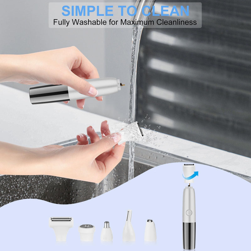 [Australia] - 6 in 1 Bikini Trimmer and Shaver Kit for Women, Wet/Dry Electric Body Hair Trimmer Facial Hair Removal Cordless Waterproof Bikini Shaver Razor for Face Nose Eyebrow Arm Leg Pubic Armpit Bikini 