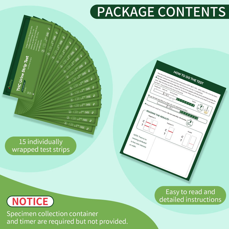 THC Tests for Home Drug Test Kit, Highly Sensitive Marijuana/Weed Urine Marijuana Drug Test, 50 ng/mL Cutoff Level (15 Count)