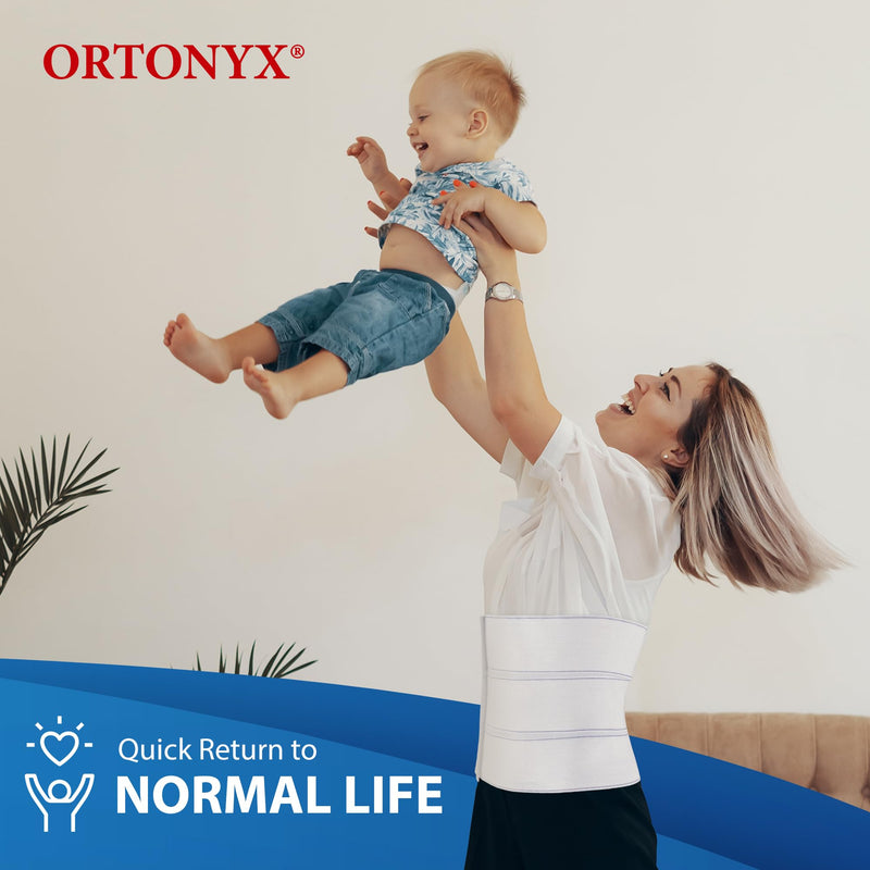 ORTONYX 9" Abdominal Binder for Men & Women, Postpartum Post-operative Post-surgery Compression Band, Umbilical Hernia Belt White 45"-60"