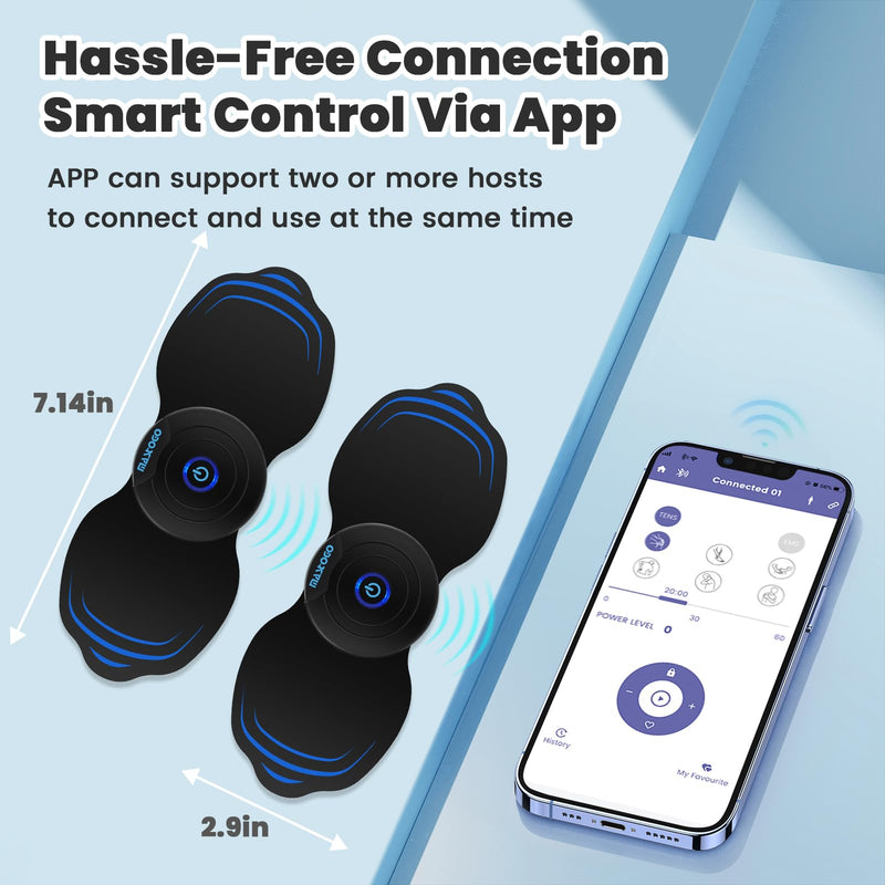 12 Modes Wireless TENS Unit Muscle Stimulator for Pain Relief | App-Controlled TENS Machine, Dual Channel, Independent Control, 20 Intensity Levels, Shoulder, Neck Pain Relief, 8 PCS Pads